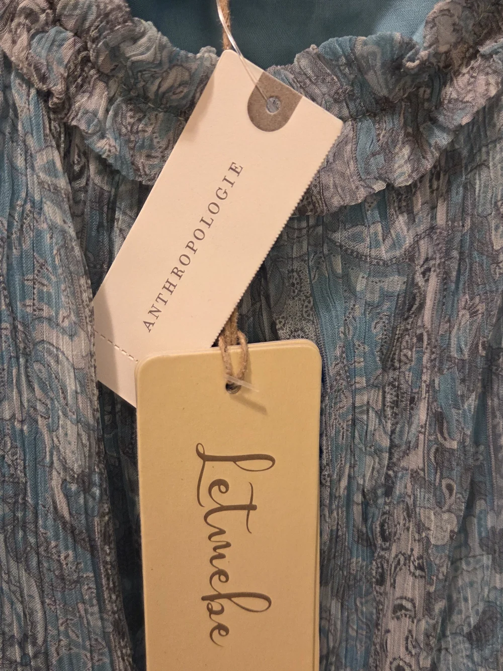 Anthropologie Light Blue Paisley Puff-Sleeve Blouse